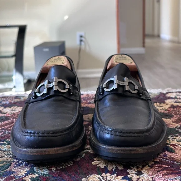 Salvatore Ferragamo Master Gancini Black Leather Men’s Loafers Shoe Size…